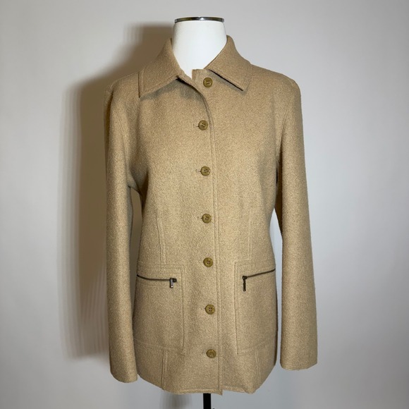 Vintage Talbots Alpaca Wool Blend Button Up Jacket Beige Womens Medium Classic